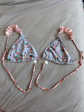 Blackbough Floral Triangle Bikini Top in Light Blue and Pink